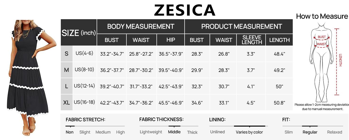 ZESICA Women's Summer Flutter Short Sleeve Smocked Midi Dress Casual High Waist Rickrack Tiered Flowy Dresses
