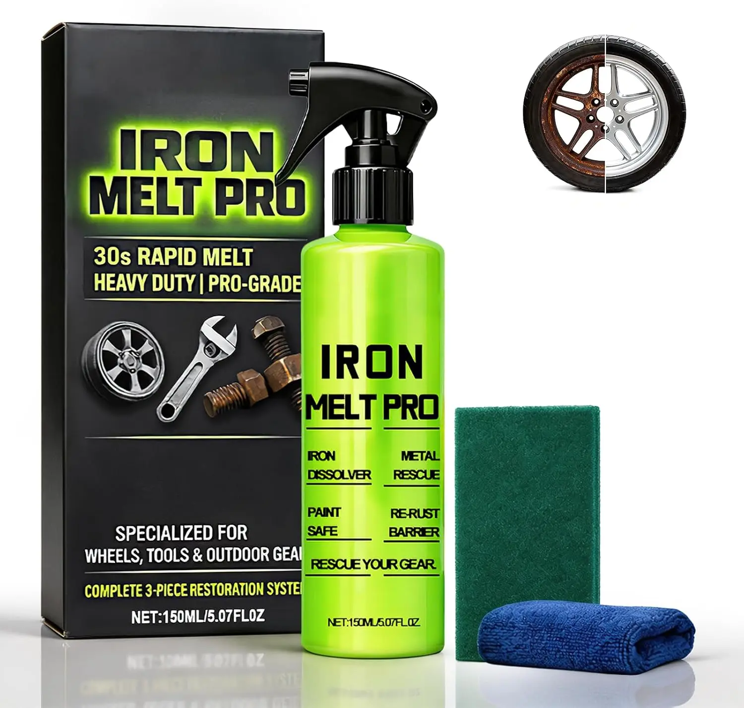 Rust Remover Spray for Metal, Fast-Acting Rust Dissolver, 150ml | Heavy Duty Iron Eraser, Fast Rust Removal & Corrosion Protection for Tools, Machinery, Iron, Steel & Automotive Metal Parts