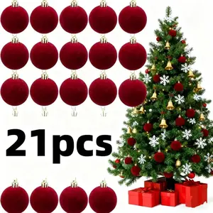 12/21 Wine Red Suede Christmas Balls, Home Decoration Tree Ornaments-Perfect Choice for Christmas, Thanksgiving, Birthday and Wedding Handcraft, Tree Hanging Decorations, Holiday Decoration Balls