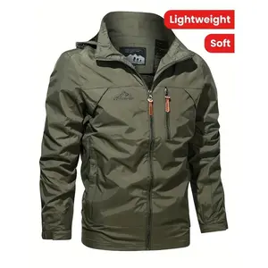 LightweightMen'sSoftshellMulti-PocketHoodedJacket,WindproofOutdoorJacketForHikingAndCamping