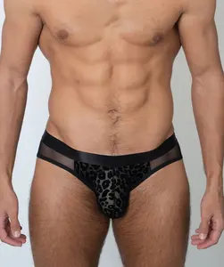 Sexy Leopard-Print Tulle & Mesh Low-Rise Men’s Brief – Dual-Layer, Ultra-Comfort，Reveal your untamed self and give a gift that speaks to him alone