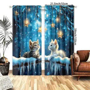 2 pieces, polyester material,-definition digital print of a kitten looking at the, light-filtering curtains, suitable decorating bedrooms, living rooms, offices, and, pocket design, suitable D
