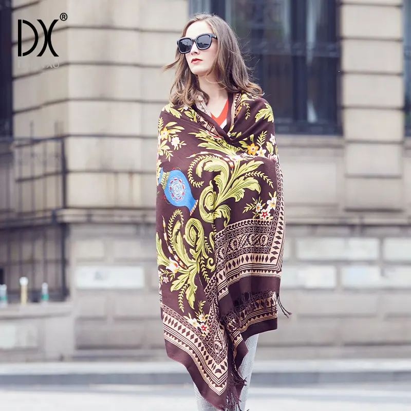 DANA XU 100% Merino Wool Extra Large Pashmina Blanket scarf Travel  Women's Soft Cashmere shawl Wrap for Women Fall Winter Oversize Floral