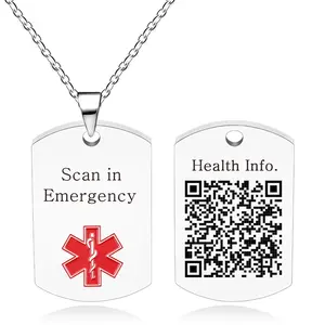 Editable QR Code Medical Alert Necklace – Stainless Steel Waterproof Medical ID Pendant, Update Health Information Anytime for Adults Seniors, DIY Personalized Emergency Jewelry YA5217