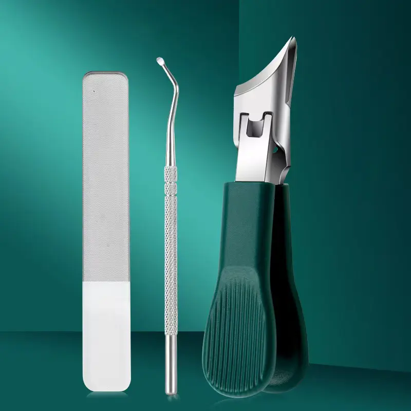 3-Piece Green Eagle Beak Nail Clipper Set – Thick Nail Clipper, Ingrown Toenail Lifter & Nail File | Heavy-Duty Pedicure Kit for Thick & Ingrown Nails, Stainless Steel Grooming Tools for Home or Travel