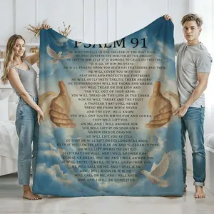 1pc Psalm 91 Inspired Christian Bible Verse Blanket - Soft Flannel Throw with Dove & Hands Design, All-Season Cozy Prayer Throw for Bed, Couch, Travel - Spiritual Gift for Home, Church, or Office - Multi-Size Options (Full-Size Bed to Compact)