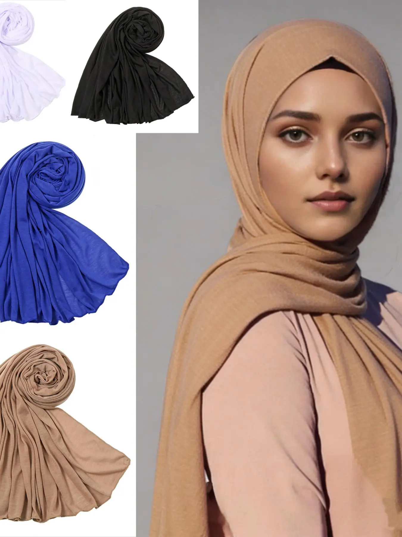 Women's Soft Breathable Plain Cotton Scarf, Turban Hijab, Versatile Head Wrap for Daily Wear & Festive Activities, Ideal for All Seasons