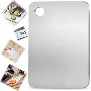 100% Pure Titanium Cutting Board, Double-Sided Pure Cut Titanium Cutting Boards for Kitchen Dishwasher Safe, Camping Charcuterie Cutting Board Mat for Fruit, Meat & Outdoor BBQ Party (S, 9.8" X 6.2") ChuZhongFa