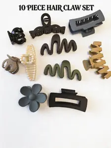 10 Pack Matte & Pearl Hair Claw Set - Large & Small Clips for Thick/Thin Hair