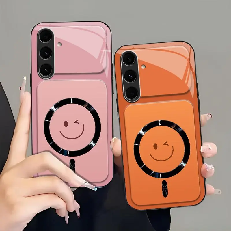 Winking Smiley MagSafe Compatible Smartphone Casing, Glossy Camera Lens Protector for Galaxy S24 FE - Cellphone Accessories 952