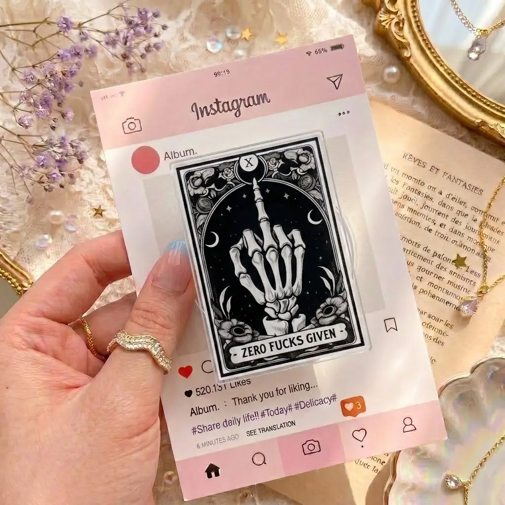 Gothic Tarot Card Phone Grip Acrylic 2D Funny Skeleton Hand Middle Finger Expanding Socket Griptok Witchy Dark Academia Smartphone Stand Gift