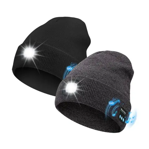 Unisex Comfortable and Warm Knit Material Beanie Fitted Hat - LED Light-Up, Bluetooth-Enabled, USB Rechargeable, Hands-Free Headlamp, Biking, Outdoor Hikes, Versatile Fashion Accessory
