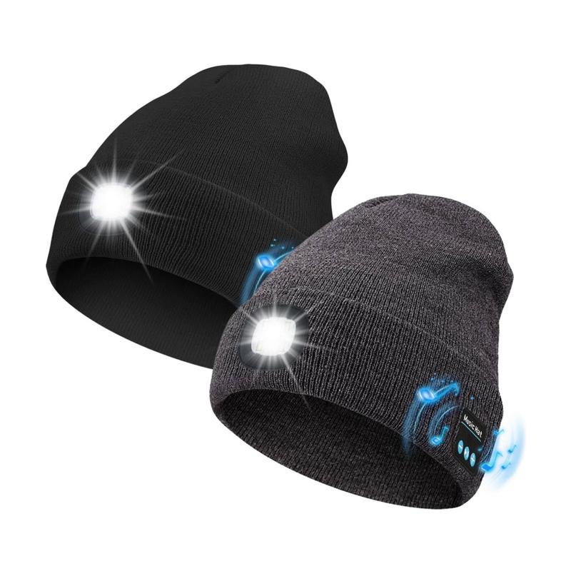 Touch Two Bluetooth Music bright led Lighted Night Running Alert Knit Warm Hat for Sports Outdoor Hiking Cycling Fashion Family Must-have - Versatile Use sport outdoor night usb rechargeable hand free headlamp jogging warm knit hat cap unisex  with  light