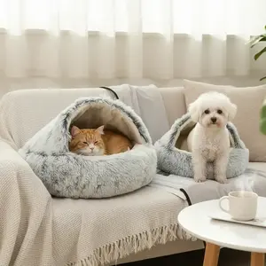 Winter Warm Shell Half-Enclosed Cat Bed, Half-Surrounded Dog Bed, Closed Cat Nest, Cozy Pet Sleeping Mat, Fluffy Cloud Bed, Ideal for Cold Weather
