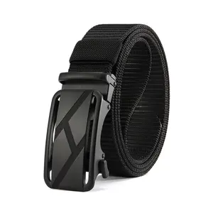 Men's nylon woven automatic ratchet belt with matte black geometric adjustable buttons and durable braided belt; this is a sturdy and practical belt for work and weekends, a great gift for Valentine's Day and Father's Day.