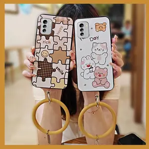 Waterproof Funny Phone Case For Nokia G60 Dirt-resistant Youth Back Cover Personality Soft Case Creative Solid Color Anti-knock Bracelet Cute Protective Ring Cartoon