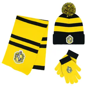 Harry Potter Winter Hat and Gloves with Set, Gryffindor, Slytherin, Hufflepuff, Ravenclaw, Winter Set 5-13 Year Olds