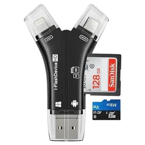 [MFi Certified] 4in1 SD Card Reader for iPhone That Reads Both SD TF Memory simultaneously,for Trail Camera/Hunting Game Camera Viewer Plays Video Photo on All Latest Apple iOS