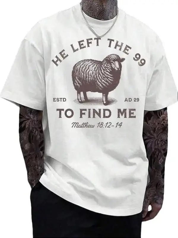 Manfinity Dauomo 99 T-Shirts Jesus Left, The Lord Is My Shepherd T-Shirt, Christian T-Shirt, He Left 99 To Save Me T-Shirt, Men T-Shirt
