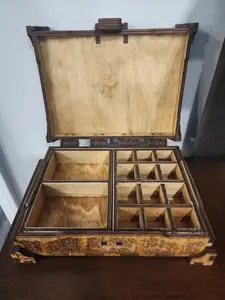 Laser Engraved Wooden Jewelry Box with Heart Design - Elegant Keepsake Organizer for Rings Necklaces Earrings & More - Handcrafted with Intricate Scrollwork - Gift Ready for Special Occasions