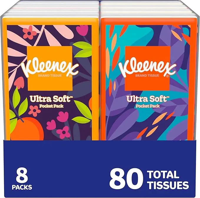 Kleenex On-The-Go Facial Tissues, 8 Travel Packs, 10 Tissues per Pack
