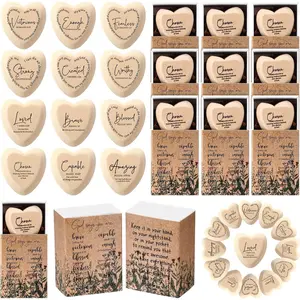 24 Sets Father's Day Christian Bulk Gift, Wooden Religious Pocket Hug Heart with Bible Verses Pocket Hug Token, God Bless Party Favors Scripture Gift for Women Men Church Wood Color