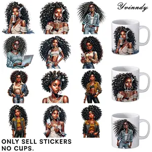 12Pcs/Set Of UV DTF Attractive Black Female Boss Stickers Waterproof And Scratch Resistant Stickers Suitable For Cups Bottles Computers And Home UV DTF Stickers That Are Perfect For DIY Craft Projects Vinyl Stickers