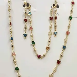 fashion set hearts chain earrings with bracelet Gold-plated