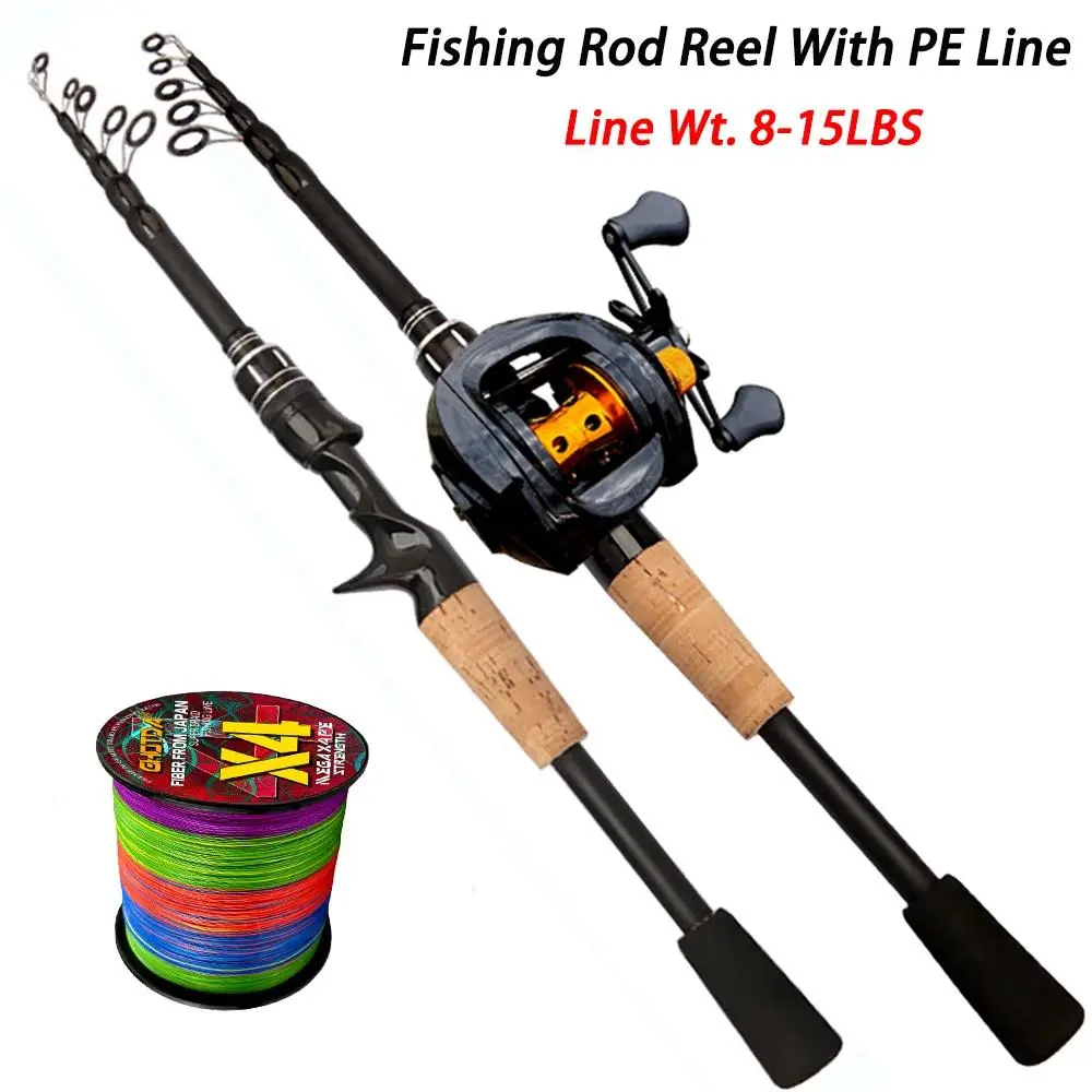 Closed Face Fishing Rod Reel Line Combo 1.5-2.4m Telescopic Carbon Fiber Casting Rod Metal Spool Baitcasting Reel Max Drag 8kg for Bass