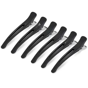 6 professional hair clips for styling and sectioning hair, non-slip, non-marking alligator clips with silicone strips, suitable for salon and home haircuts, ideal for hairdressers, women, and men - black, length 4.3inch