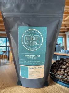 Charging Station Roasted Whole Bean Coffee - India Malabar Batch #001, Sustainably Sourced from the Malabar Coast, Nebraska Roast Beverage Flavor