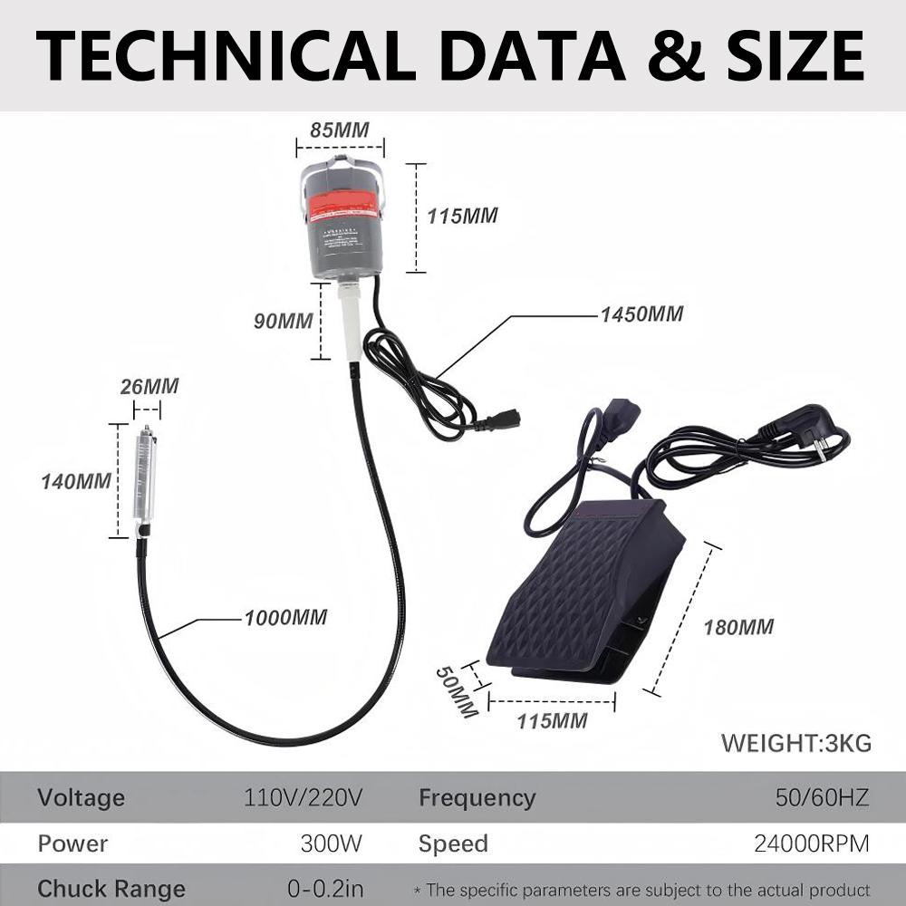 SR Series Flex Shaft Grinder Machine 0~18000Rpm with Foot Pedal - Professional Hanging Motor Bench Grinder for Jewelry Making, Polishing & Carving
