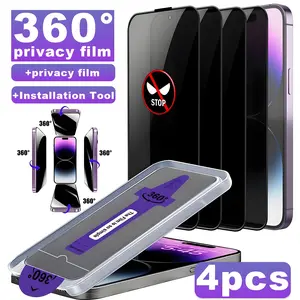 4pcs (360-Degree Dust And Anti-Peeping) 360° Anti-Spy Tempered Glass Screen Protector, Suitable for iPhone 17 Pro Max /16 Plus/15/14/13/12 Series, Anti-Spy Design, Anti-Fingerprint, Dust-Proof, Easy to Install, Compatible with Phone Cases