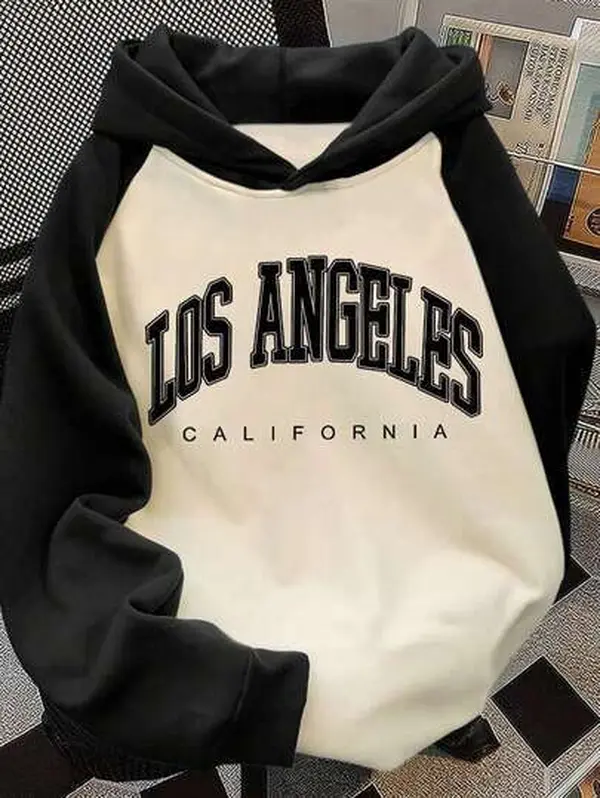 Los Angeles California Hoodie – Soft Color Block Pullover with Cozy Fit for Everyday Casual Streetwear