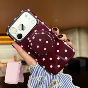 Aivona Fpr iPhone 17 16 15 14 13 Magnetic Phone case For Girls Protective Cover 16 Plus Phone Case With Wallet, Polka Dot Brown Case [Applicable to Magsafe]
