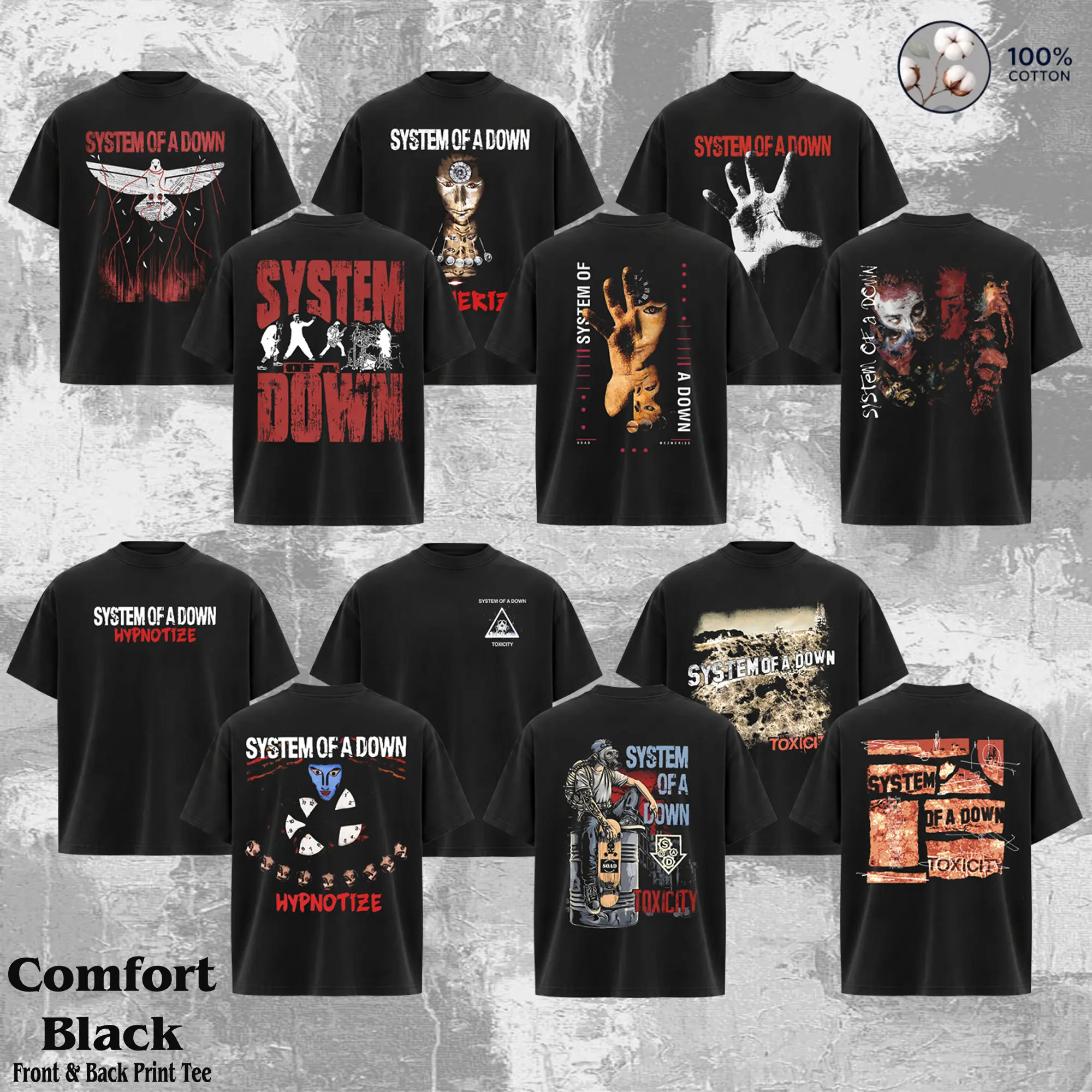 Vintage System of a Down (SOAD) Short-Sleeve T-shirt - Casual, Fitted Metal Rock Grunge Aesthetic 90s Graphic Band Merch, Jeans-Friendly Collection Top Menswear