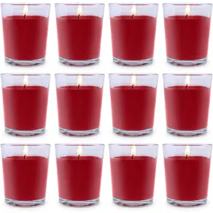 Set of 12 Red Votive Candles for Christmas Valentine's, Unscented Bulk Candles for Home Weddings Party Festival Decorative and DIY