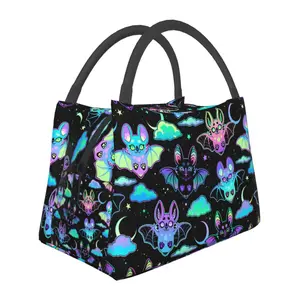 Lunch box, lunch bag, reusable portable insulation bag, insulation bag,bat pattern, suitable for outdoor camping, work, school, fitness