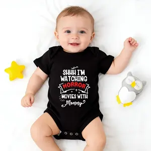 Shhh I'm Watching Horror Movies With Mommy Funny Baby Bodysuit, Spooky Mom Newborn Romper, Horror Fan Baby Shower Gift for Boy Girl