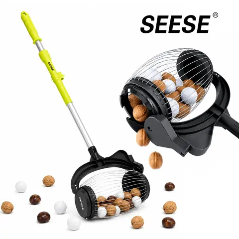 SEESE Nut Gatherer,Acorn Picker Upper,Directly SEESE Nut Gatherer,Acorn Picker Upper,Directly Dump Outlet,1.6 Gallon  | Telescopic Handle, 1''-1.8''Objects Size, Nut Roller Apply Acorns, Pecans, Buckeyes, Hickory Nuts, chestnuts, hazelnuts，Golf Balls back