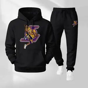 Men's Sports Basketball Pattern Print Hoodie and Drawstring Sweatpants Set, Menswear, Casual Athletic Long Sleeve Hooded Jacket & Trousers for Fall & Winter, Men's Clothing for Daily Wear, Sportswear Indoor Outdoor, Tracksuit, Athleisure