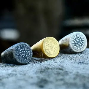 GTHIC Simple Design Compass Stainless Steel Ring Star Ring for Men Father's Day Gift