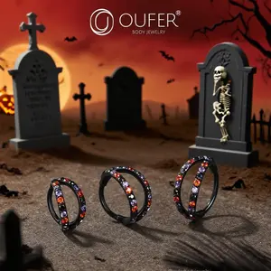 OUFER Body Jewelry 20G 316L Stainless Steel Hinged Segment Clicker Nose Hoop Ring - Unisex Spooky Aesthetic Rhinestones Unique Jewelry for Nose or Cartilage Piercings, Nose Piercing