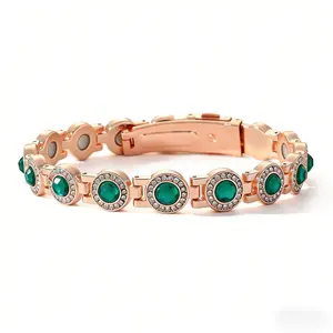 4X Strength Magnetic Copper Bracelet for Women-Updated 3800 Gauss Magnets-Adjustable Length with Secure Clasp-Premium Multi-Facet Crystal Inlays SpringStatements