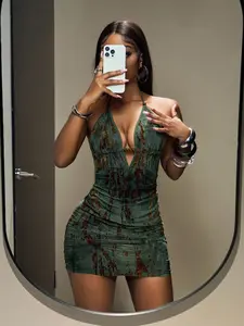 Spring Summer Women's Fashion Womenswear Aesthetic Strapless Backless Slim Fit Bodycon Dress, Elegant Leaf Print, Perfect for Daily Dates Evening Parties Gatherings, Dresses For Party