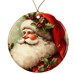 Vintage Santa Ornament - Nostalgic Christmas Tree Decor - Holiday Gift Idea - Santa Claus Portrait Xmas Ornament Ceramic Ornament - 3 Inch Christmas Tree Round Ornament - Xmas Holiday Decor - String Included - ORNW0261