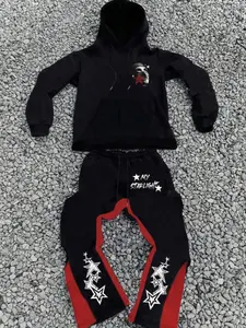 Two-piece Set Men's Letter and Star Print Thermal Lined Hoodie & Colorblock Sweatpants, Regular Fit Fashion Casual Drawstring Hooded Sweatshirt & Flare Leg Pants for Daily Wear, Men's Two-piece Outfits for Fall & Winter