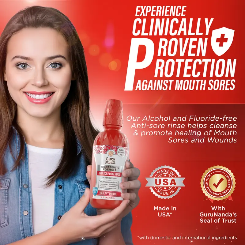GuruNanda Anti-Sore Oral Rinse with 1.5% Hydrogen Peroxide, Alcohol & Fluoride Free Therapeutic Mouthwash for Oral Irritation Relief, Winter Mint
