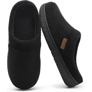 SHOESLOCKER Men's Corduroy Mule Slippers - Plush Fleece Lined, Non-Slip Clogs, Breathable Slippers, Round Toe, Plain, Indoor Footwear, Winter Slip-On Walking Shoes,summervibes