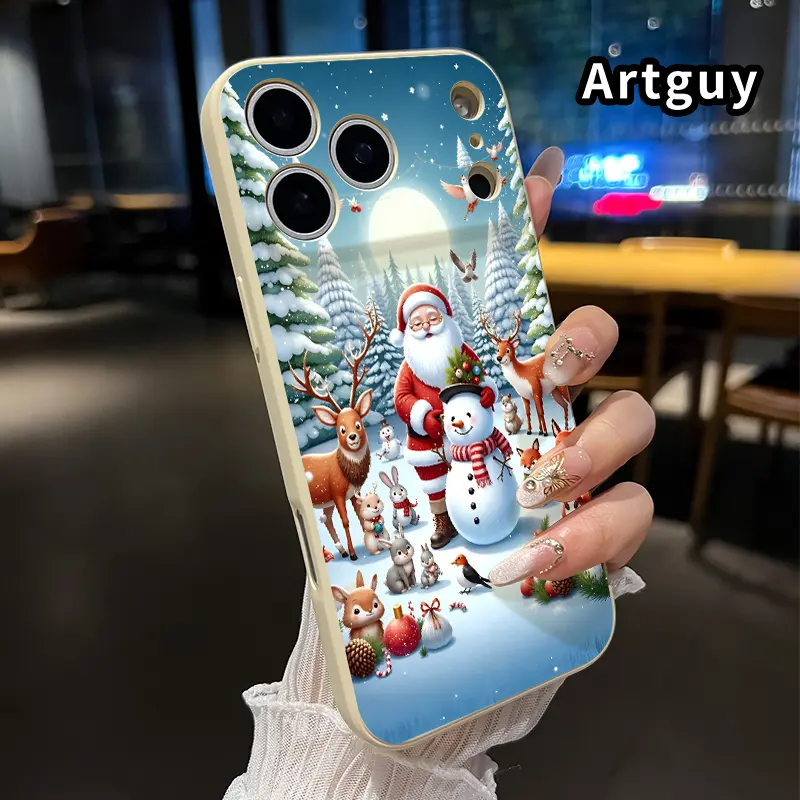 Santa Claus Pattern Straight Edge Phone Case for iPhone 17 16 Pro Max 15 Plus 14 13 12 11 Air XR E XS Plus Shockproof Full Camera Protection Durable Slim Silicone Cover